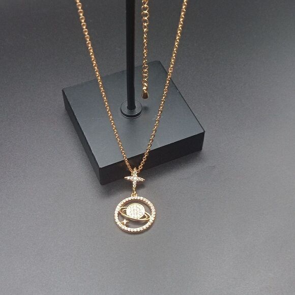 New Yaduda Saturn Dainty Planet Star Pendant Necklace Trendy New - Picture 5 of 8